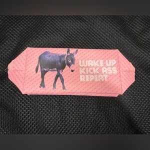 Wit! "Wake Up Kick Ass Repeat" Pink Donkey Makeup Bag/ Pencil Case